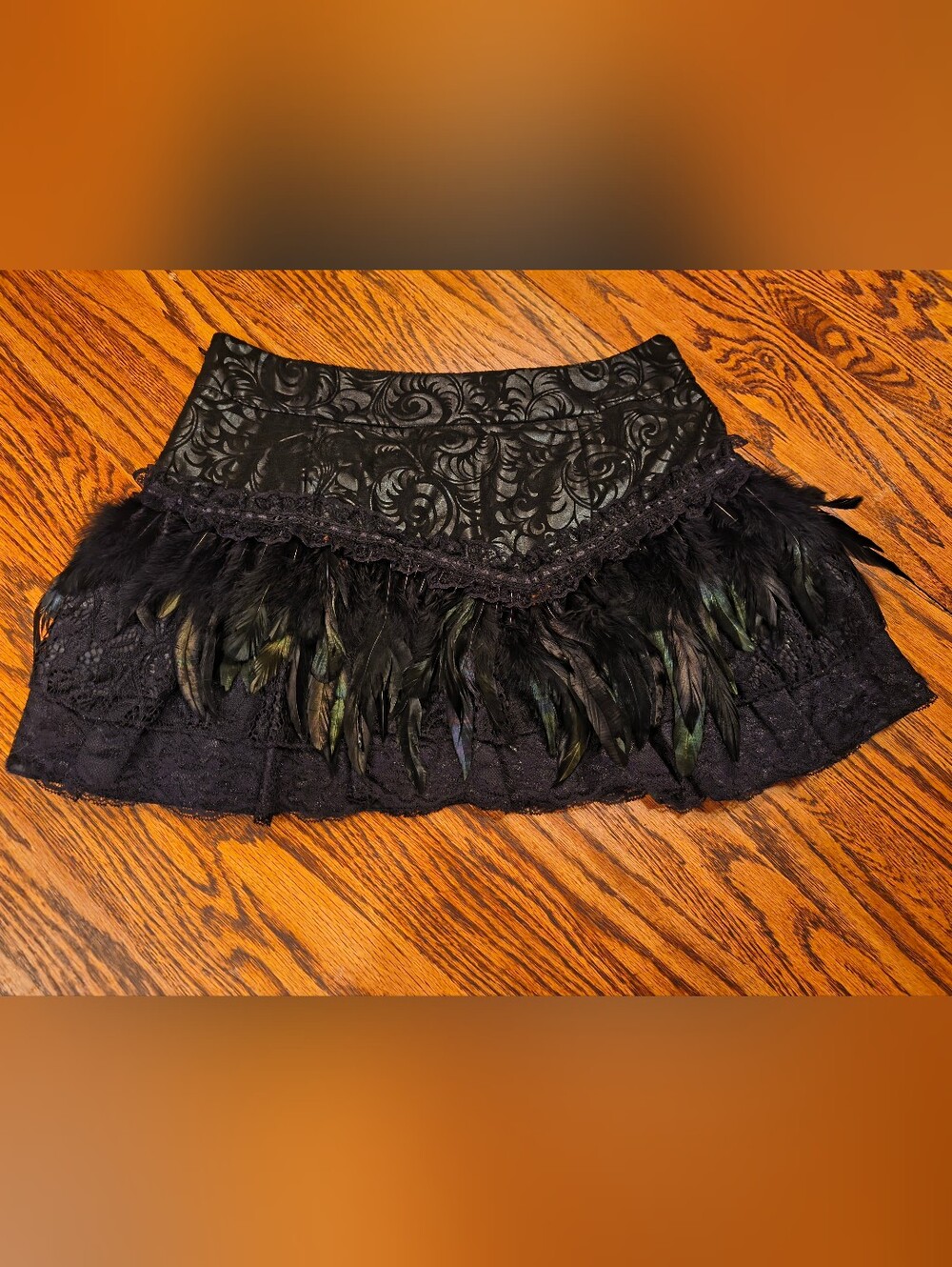 Black Feather-Trim Mini Skirt